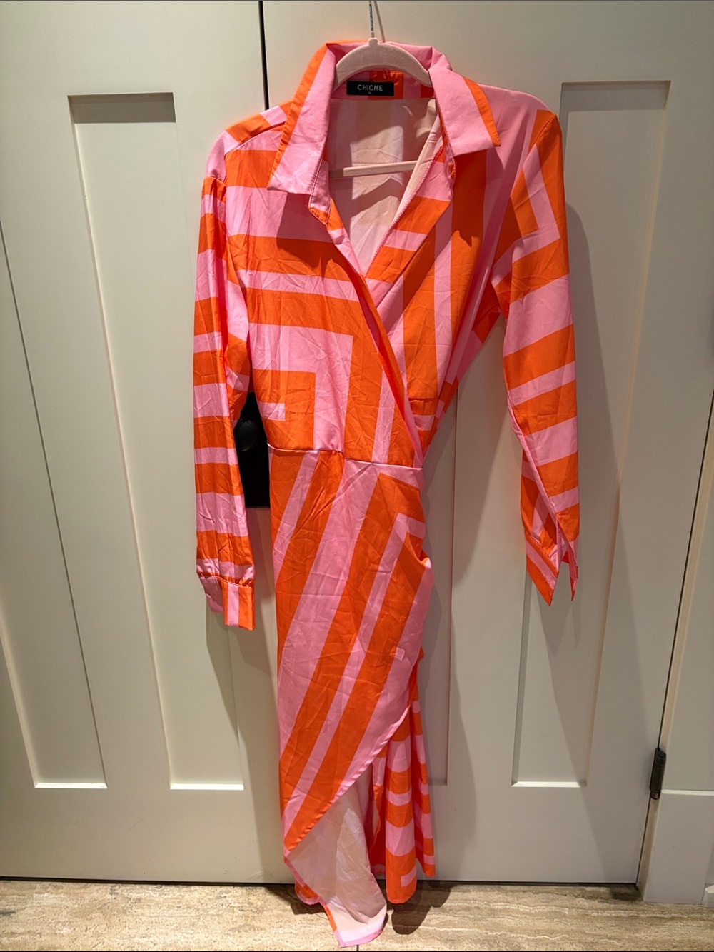 Chicore Pink & Orange Long Sleeve Wrap Maxi Dress